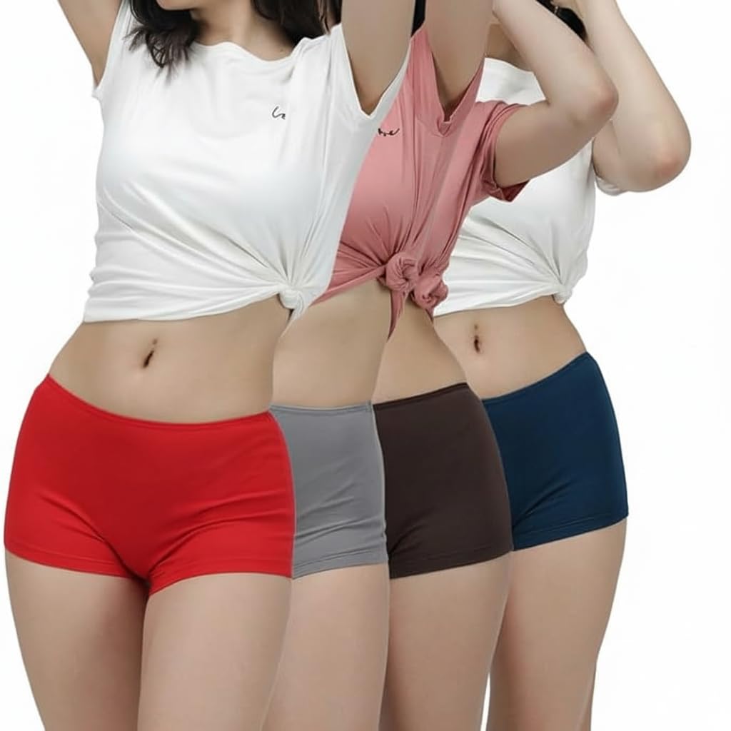 Women's Cotton Blend Boy Shorts, Long Boxer Style Panty, Multi-Colour Full Coverage with Soft Stretch Fit