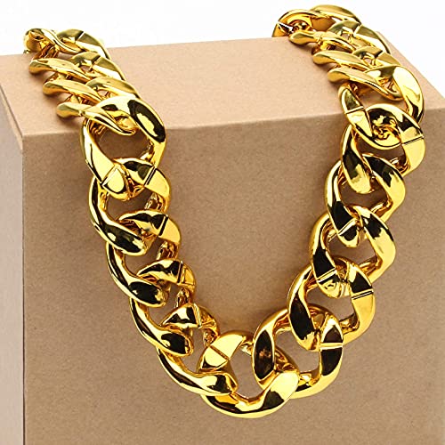 Hip Hop Chunky Gold Chain 2 Pack,32 Inch Plastic Gold Necklace 80s 90s Punk Turnover Necklace Men Costume Accessory for Party Costume Class Bar…4