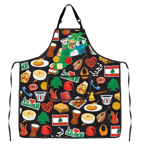 JXGZSO Lebanon Kitchen Apron Lebanon Lover Gift Lebanon Culture Adjustable Apron Beirut Trip Souvenir Gift (Lebanon Apron)