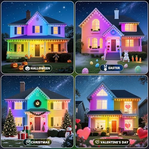 Image of LETIANPAI 300FT Permanent Outdoor Lights,RGB Eaves Light with App Control Remote,DIY Scene Modes IP67 Waterproof Under Eave Lighting,Outdoor Lights for Decor,Garden Decor,House,Party