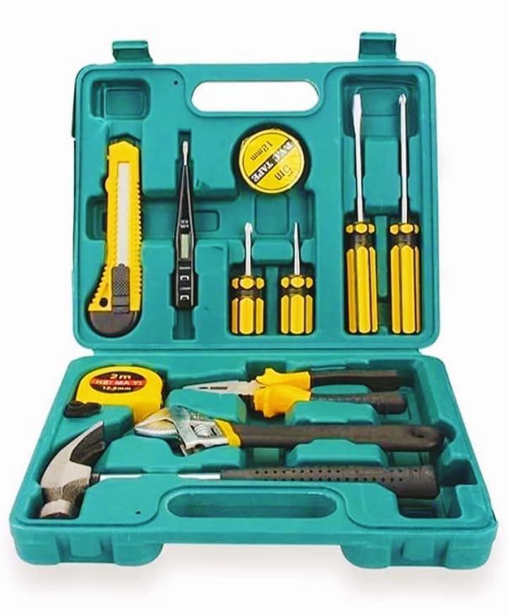 12 in 1 Home Tool Kit Set, Electrical Repair Storage Kit for Emergency Use, Includes Screwdriver, Hammer, Measuring Tape, Wrenches, Cutter and Pliers-image-43