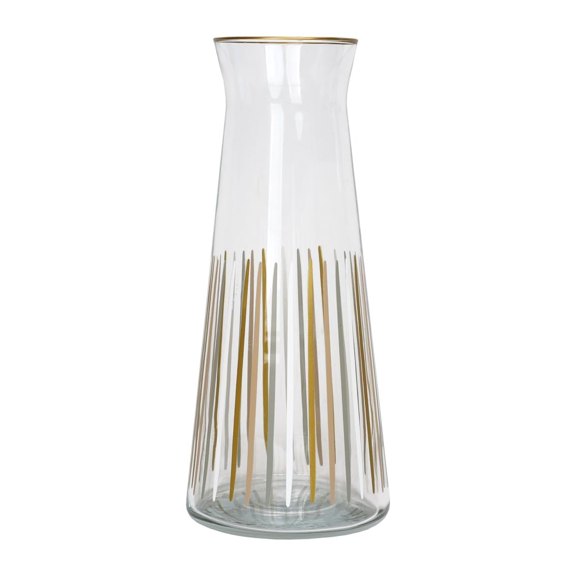 Talking Tables White and Gold Striped Glass Jug Carafe Pitchers, 25 cm Narrow Neck Glass Carafes for Fridge, Water, Milk, Iced Tea, Juice, Beverage, Wine Decanter