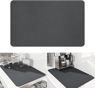 Dish Drying Diatomaceous Earth Mat, Absorbent Drip Protector Drainer, Coffee Bar Pad, Sink Draining Board Mat (24* 15.75 inch) for Kitchen, Bathroom, Toilet Counter Top– Dark Grey