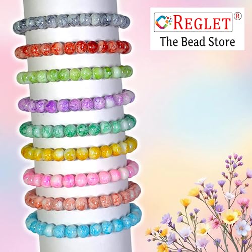 Image of 250 Pcs Marble Glass Beads for Jewellery Making Kit - Glass Beads for Bracelet Making Kit - Bead Craft - 8mm