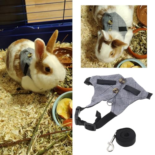 Image of 1 Set Rabbit Vest Harness Set Adjustable Harness Formal Wear Style for Bunny Rabbit Kitten Small Animal with Neck Circumference 18-23cm Chest Circumference 25-28cm (S)