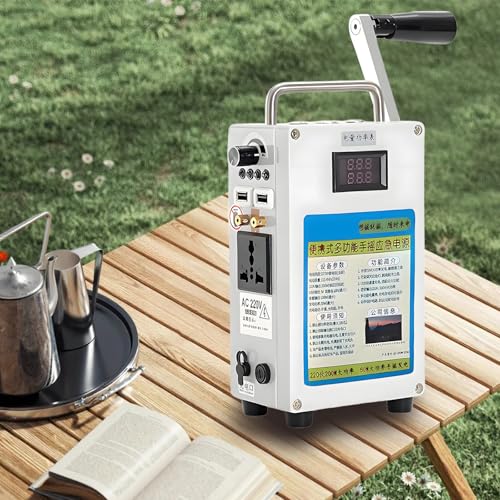AUTUMFLATGAO Générateur Manuel à Manivelle 160W avec Chargeur USB, Batterie Portable Camping, Alimentation De Secours Domestique 27000 Mah, Generateur Electrique avec éclairage LED,110V