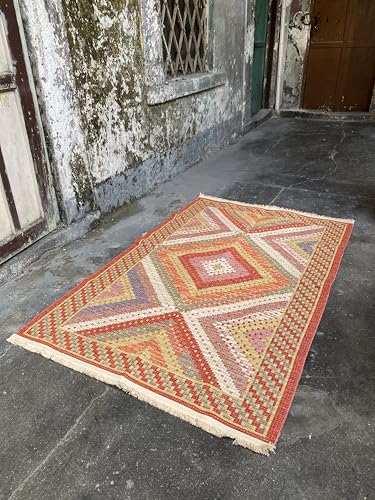 Secret Sea Collection: Modern Kilim Series Area Rug, Cotton, Reversible,