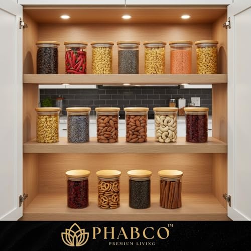 Image of Borosilicate Glass Jars with Bamboo Lids | Airtight Food Grade Containers | Durable Storage Jars for Snacks, Spices, Tea, Coffee & Dry Fruits | Transparent Jars Set of 12 (270 ml Each)