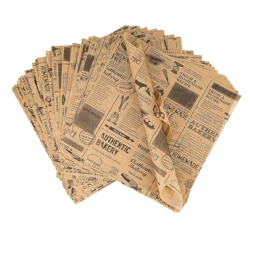 100 Blatt Einweg Lebensmittelverpackungspapier Deli Papierblätter Fettdichtes Papier Lebensmittel Wachspapier Lebensmittelverpackung Papier für Sandwiches, Pommes Frites, Burger, Kuchen