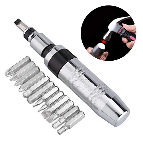 Screwdriver Kit, 14 Pcs/Set 1/2in Impact Screwdriver Set Kit with Metal Box Heavy Duty Reversible Hand Impact Tool Set for Watch Repairing Eyeglass Repairing Tool