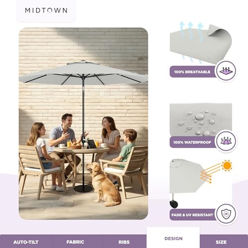 Image of Midtown Umbrellas 10-Year-No-Fade - 8 Ft - UV Proof Off White Polyester Fabric - Umbrella Outdoor Patio, Auto-Tilt Aluminum Frame Patio Umbrella for Garden, Pool & Deck - Black Pole