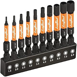 Augtouf Impact Hex Head Allen Wrench Drill Bit Set 10pcs (Metric), 1/4 Hex-Shank S2 Steel Hex Bits Set, CNC Machined Tips with Magnetism, 2 Long with Storage Box