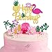 Flamingo Cake Toppers Decorazione per torta di compleanno alle Hawaii Toppers per torta con foglie di palma tropicali Scelte per cupcake Bastoncini da cocktail con decorazioni per torte glitterate