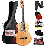Pyle Beginner Acoustic Guitar Kit, 3/4 Junior Size All Wood Instrument for Kids, Adults, 36' Natural, Gloss