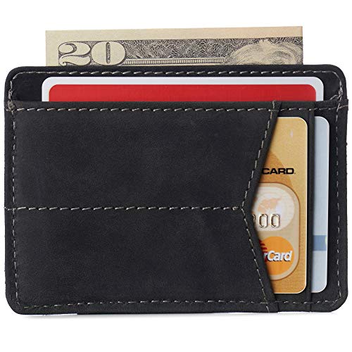 Image of Alpine Swiss RFID Minimalist Oliver Front Pocket Wallet For Men Leather Hampton Collection Nubuck Black