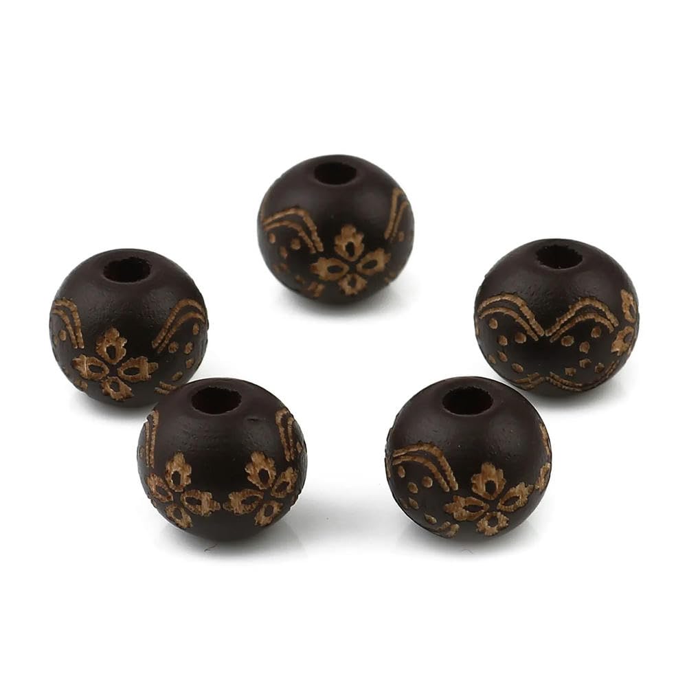 500 Uds. Cuentas espaciadoras Redondas de Madera con patrón de Flores, Cuentas de Madera Vintage para fabricación de Joyas, Pulseras de Cuentas DIY