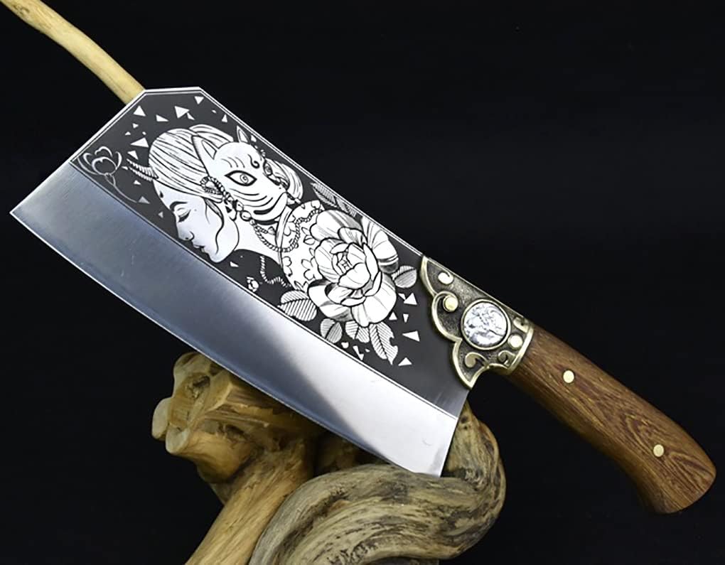 Meat Cleaver Knife, 8.5 inch Longquan Slicing Knife Super Sharp Chinese Chef Cut Kitchen Knife 7Cr17MoV Hand Forged 8.5 Inch Meat Cleaver Wood Handle