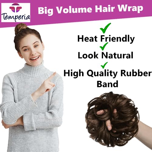 Image of TEMPERIA Hair Accessories For Women Stylish - Juda Hair Buns - Messy Bun Hair Extension - Artificial Fake Donuts Maker Scrunchies - With Elastic Rubber band - Natural Brown - 2 Pc - (25GR)