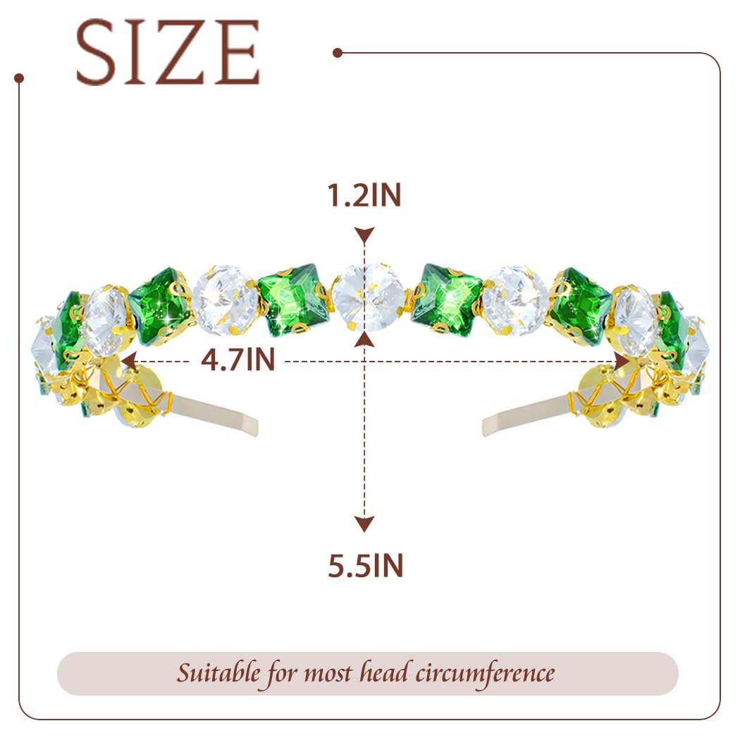 Flayem Rhinestone Headband Sparkling Headwear for Women (white+green) - Image 2