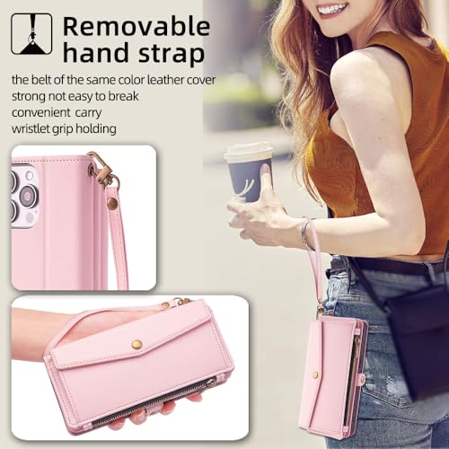 Housse Samsung S24 Plus rose à fermeture éclair protégeant vos cartes et monnaie