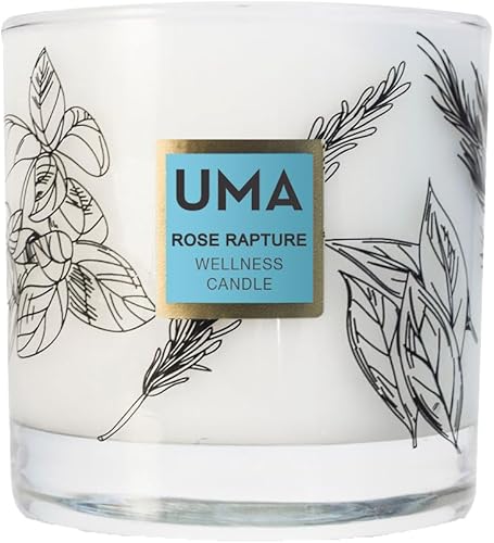 Miniatura 1 de UMA Rose Rapture Wellness Vela relajante  Vela ayurvédica de 11 onzas para romance y tranquilidad  Rosa orgánica y Oud para meditación, relajación y