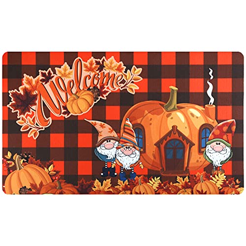 Gwhole Thanksgiving Doormat, Fall Door Mat Pumpkin Gnome Buffalo Plaid Doormat For Thanksgiving Front Door Indoor Outdoor Decorations, 29.5" L X 17.7" W #TOP10