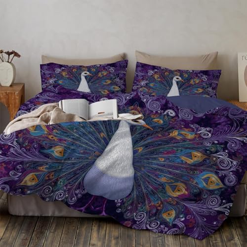 Housse de couette paon de luxe au design animal tourbillon pour parure de lit 2 personnes haut de gamme - 5