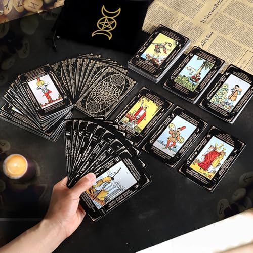 GEELBS Tarotkarten Deck mit Führerbuch Leinen Tragetasche.78 Klassische Original Tarotkarten für Fortune Telling Ideal für Anfänger bis Experten, mit Bedeutungen enthalten