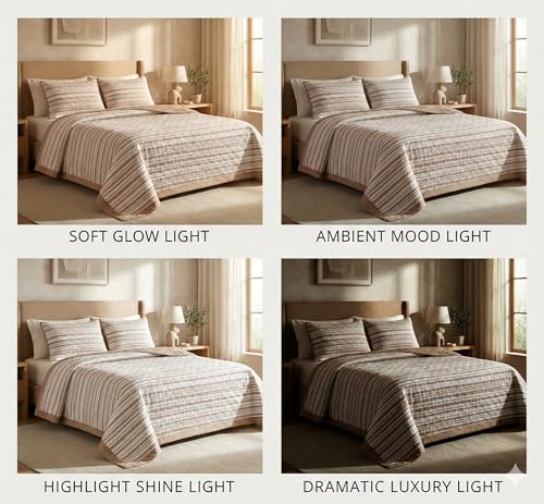 Image of BSB HOME 100% Cotton Ultrasonic Quilted Bedspread Set - 280 Thread Count, Stitch-Free Soft Lightweight Coverlet, King Size 90 x 100 Inches, Breathable Bed Cover with 2 Pillow Cases (Terracotta & Sand) | Breathable Material