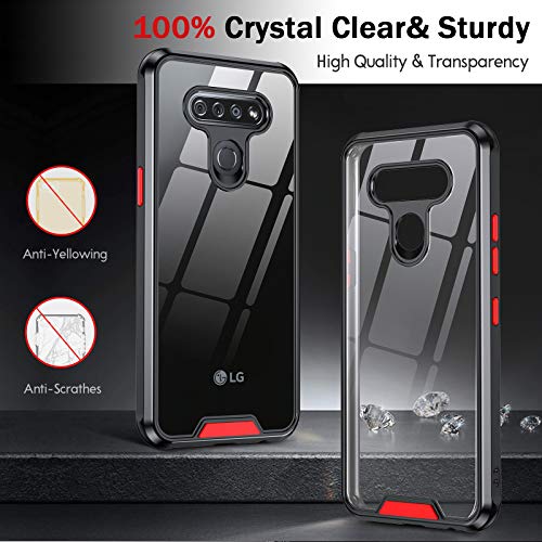 LeYi Compatible with LG K51 Phone Case, LG K51 Case with 2 Tempered Glass Screen Protector, Shockproof Bumper [Unique Buttons] Clear Back Slim Protective Phone Case for LG K51, Black - Image 4
