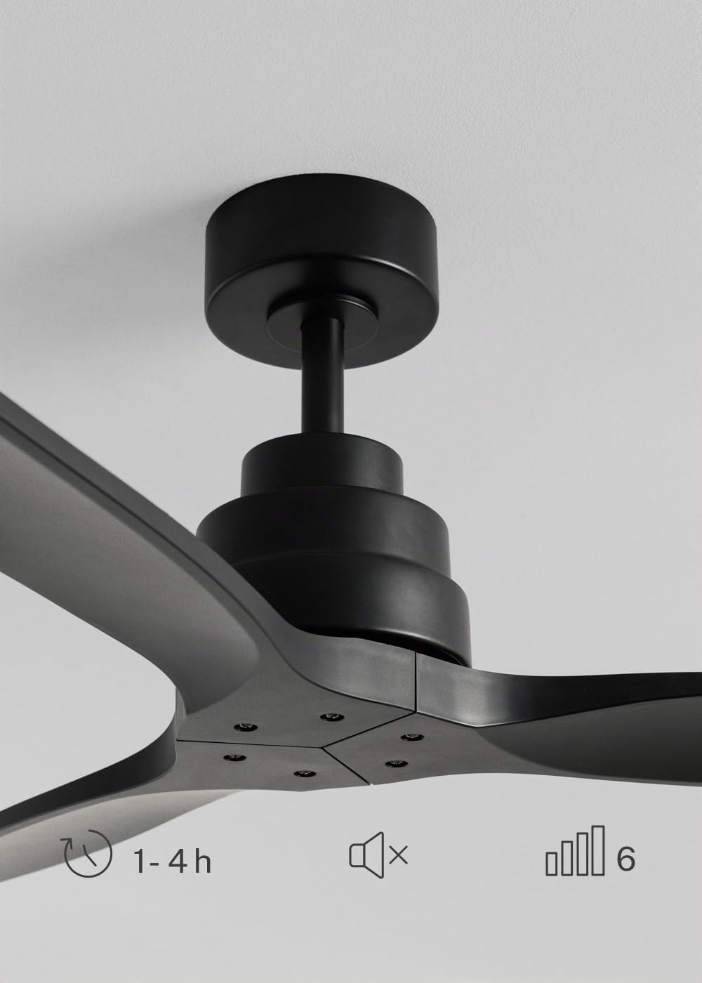 CREATE / WINDSTYLANCE M/Ventilateur plafond ABS noir + télécommande / 40W, Silencieux, Ø132 cm, 6 vitesses, minuterie, été-hiver, double hauteur, moteur DC