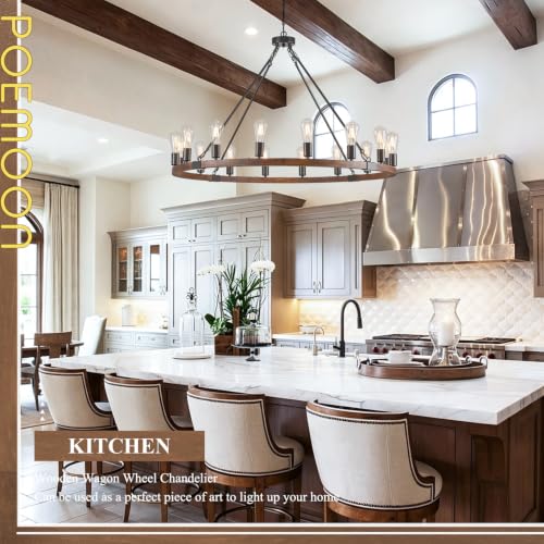 Image of Farmhouse Wood Wagon Wheel Chandelier 16-Light 43.3 inch Light Fixture