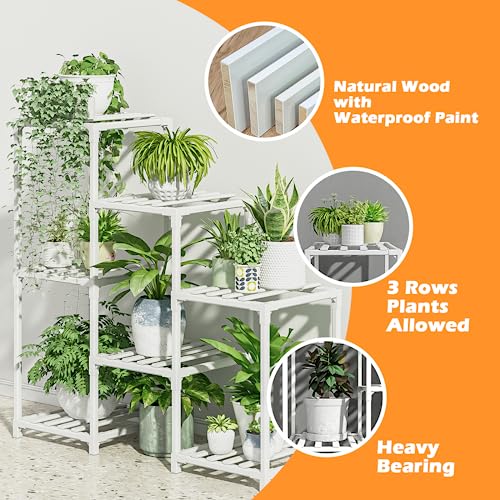 image for Bamworld Indoor Plant Stand Outdoor White Shelf Bamboo Plant Table for