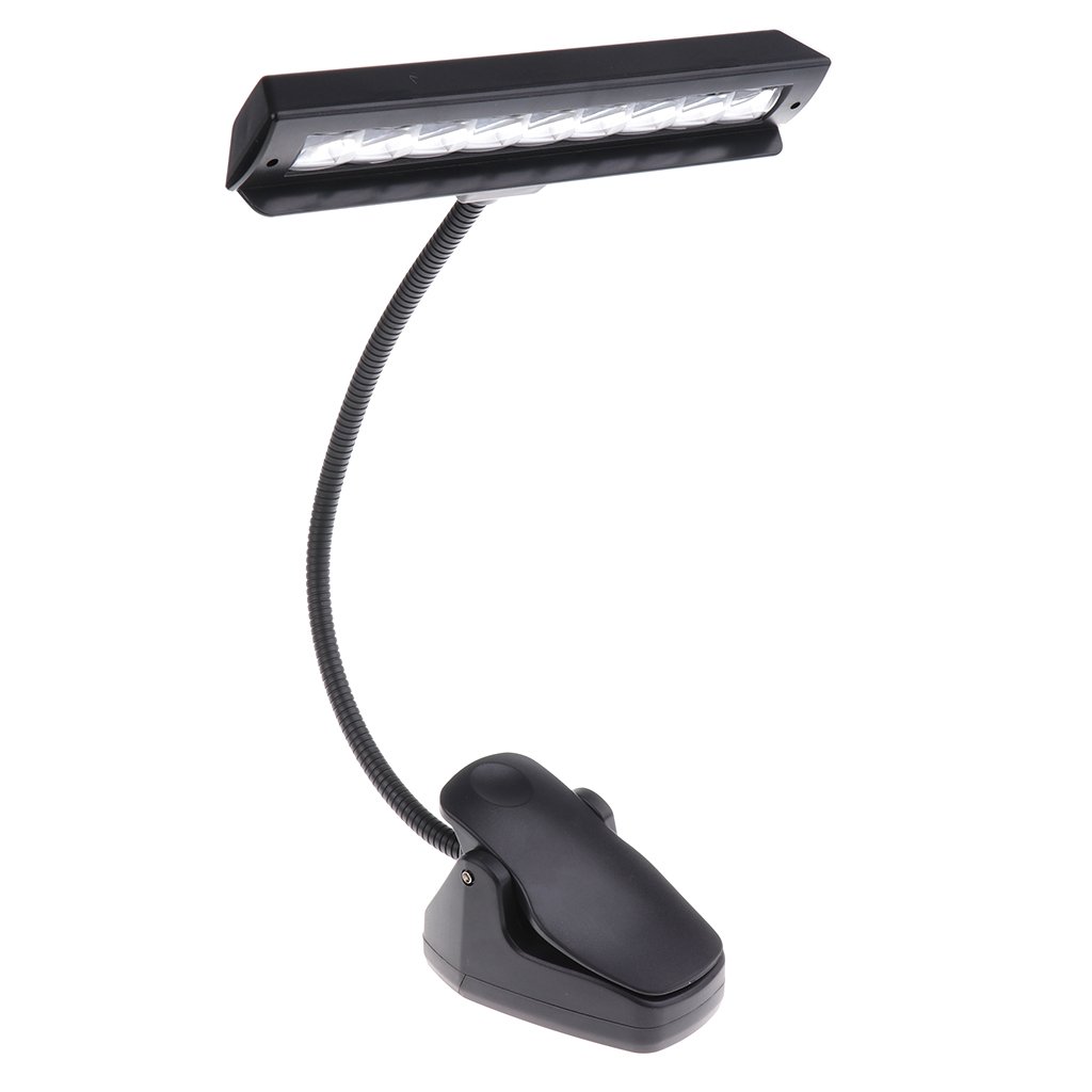 Set di 2 luci pieghevoli per leggio, luce per spartiti musicali, luce da lettura a clip, colore nero
