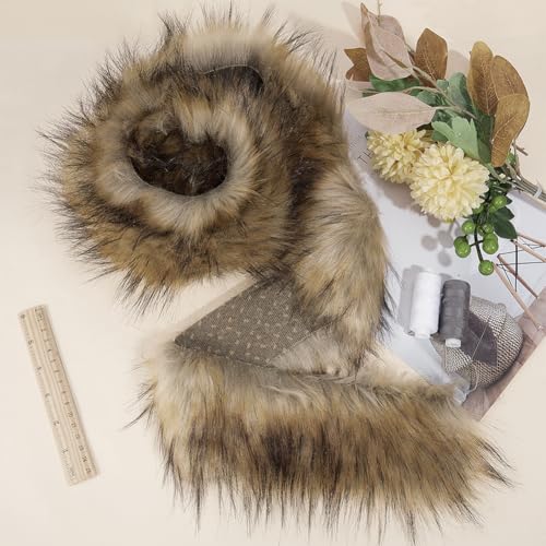 GORGECRAFT 71 x 3 Inch Shaggy Faux Fur Ribbon Roll Christmas Brown Fox Fur Fabric Precut Strips Artificial Shaggy Synthetic Plush Patch Trim Fluffy Fuzzy Scrap Sewing Fur Cuts for Winter DIY Crafts