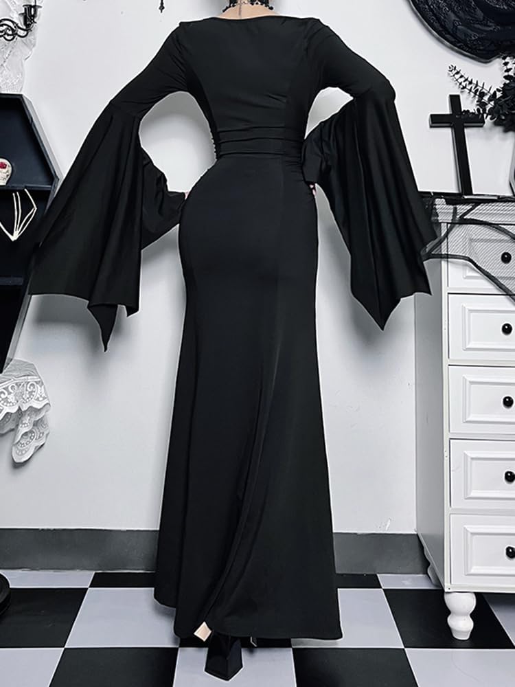 LANSHULAN Gothic Bat Sleeve Fishtail Slim Fit Goth Dress Clothes - Image 4