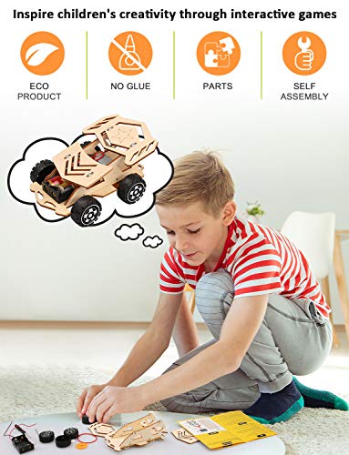 Poraxy 5 in 1 STEM Kits for Kids Age 8-10, Science Building Project Craft for 8-13, Model Car Kit, STEM Toys for Boys Girls Age 8-12, Wooden 3D Puzzles, Birthday Gifts for 6 7 8 9 10 11 12 13 Year Old - Image 5