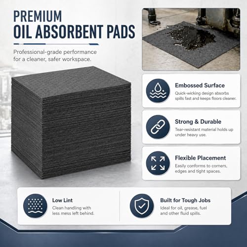Image of Hoolerry 100 Pcs Oil Absorbent Pad for Spill, 17 x 20 Inch, Gray