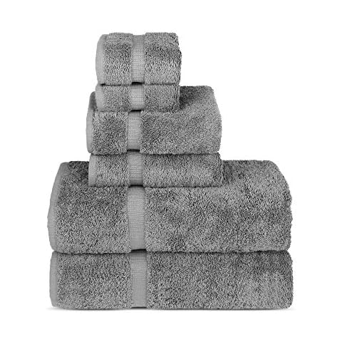 Chakir Turkish Linens Luxury Spa and Hotel Quality Premium Turkish Cotton 6-Piece Towel Set (2 x Bath Towels, 2 x Hand Towels, 2 x Washcloths, Gray) Cover