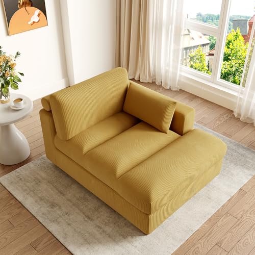 Oversized Corduroy Lounge Chair with Pillows Orange