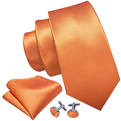 Image of Barry.Wang Tie Sets for Men Silk Stripe Necktie Woven Checkered Handkerchief Cufflinks Formal Business Wedding