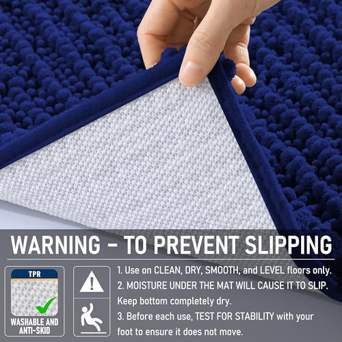 Image of OLANLY Long Bathroom Rugs Runner 59x20, Thick Soft and Absorbent Chenille Bath Mat, Non-Slip, Machine Washable Quick Dry Bath Rugs for Tub Shower Floor, Home Decor Accessories, Navy Blue