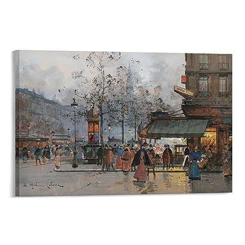Eugène Galien Laloue Animated Boulevard In Paris Canvas Poster Wall
