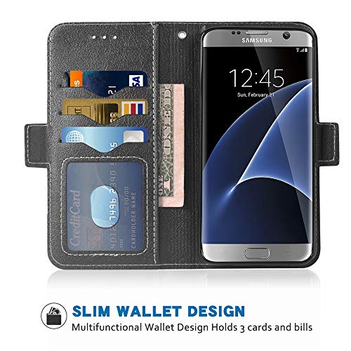 Wwaayssxa Phone Case For Samsung Galaxy S7 Edge Folio Flip Wallet Case,Pu Leather Credit Card Holder Slots Heavy Duty Full Body Protection Kickstand Protective Phone Cover S7Edge S 7 Plus Black thumb #5