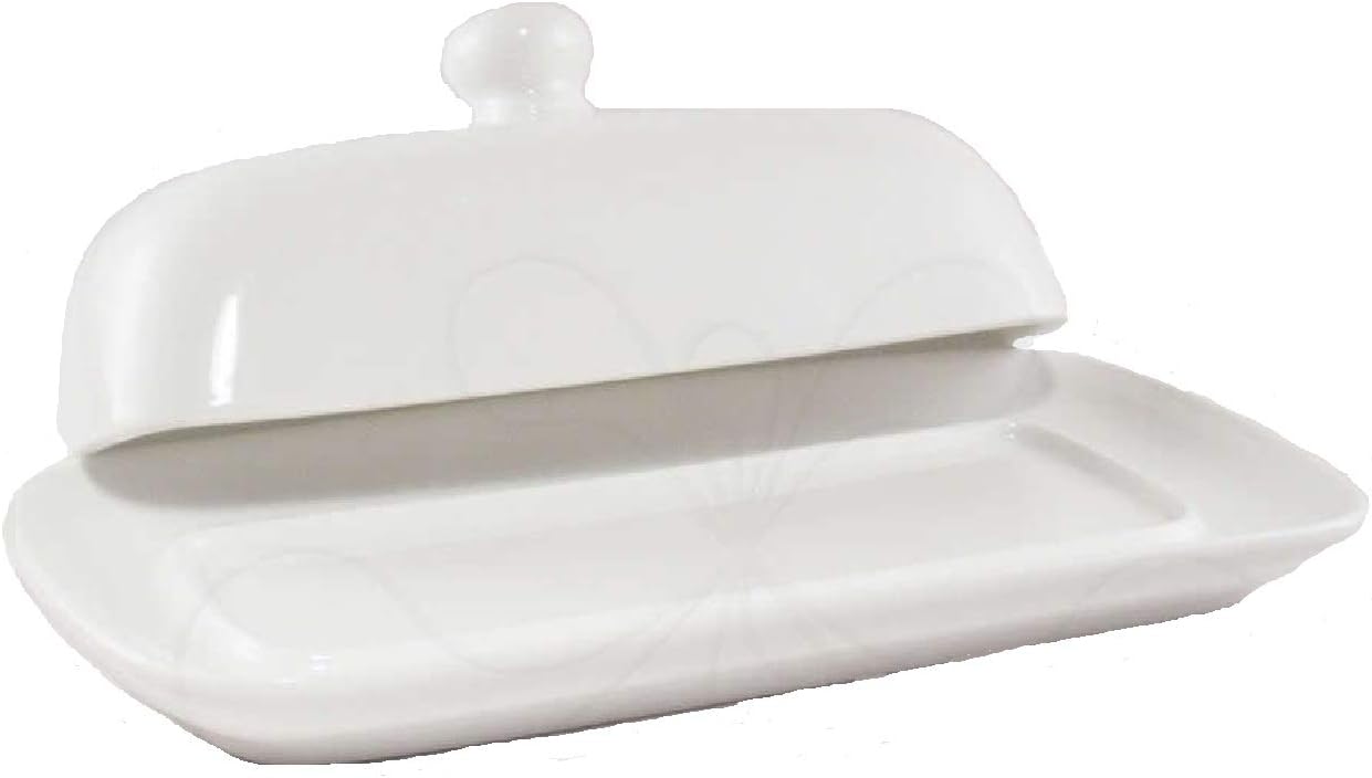 Butter Dish with Lid White Fine Porcelain