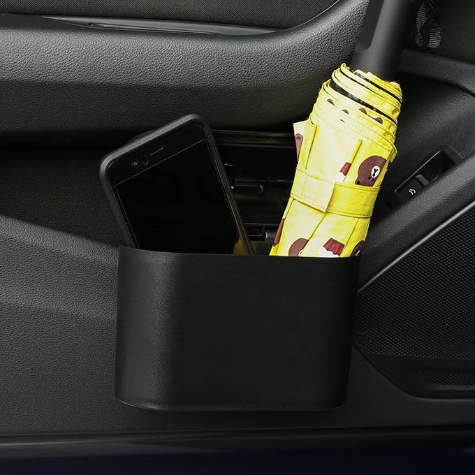 Mini Car Trash Can with Push Lid, Compact Vehicle Garbage Bin, Armrest Mount Seat Car Trash Bag Storage Box Organizers Waste Bin Trash Containers Black