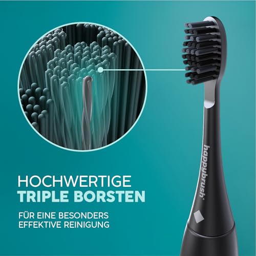 happybrush® Aufsteckbürsten für elektrische Schall-Zahnbürste Eco VIBE 3 - AllBlack - 9 Stück – Ansicht 3