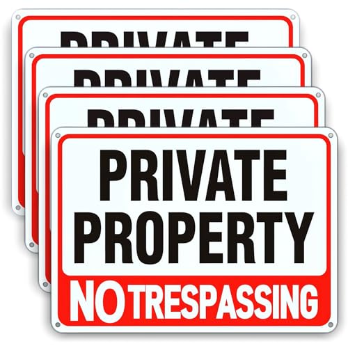 4 Pack Large No Trespassing Signs Private Property, 8x12 Inch Rust Free Aluminum Sign, With Reflective Film，Easy To Mount, Weather Resistant, Waterproof
