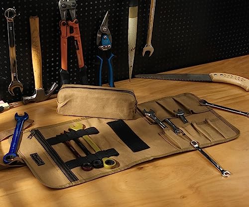 Tool Roll Organizer, Heavy Duty 16OZ Waxed Canvas Tool Bag, Multi-Purpose Roll Up Tool Pouch with 1 Small Detachable Tool pouch and 1 Zipper Pockets by Denifiter - Image 5