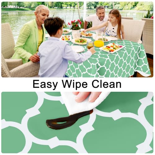 Image of Smiry Rectangle Table Cloth, Flannel Backed Vinyl Tablecloth, 52 inchx70 inch | Waterproof Plastic Tablecloths, Wipeable Table Cover for Dining, Indoor and Outdoor (Sage Green)